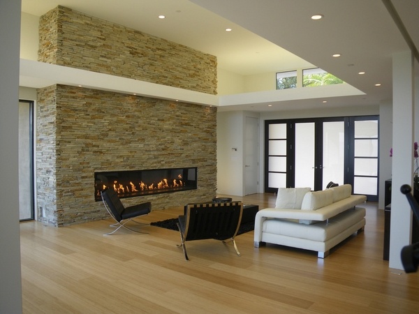 natural stone fireplace surround modern living room