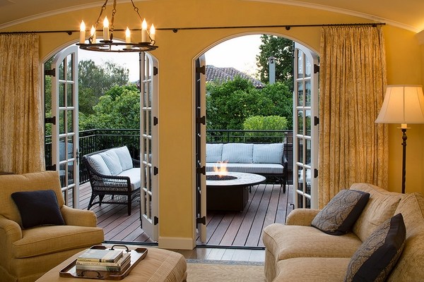patio design ideas-exterior-French-patio-doors-wooden-deck 