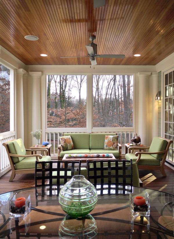 porch natural wood color bead board ceiling