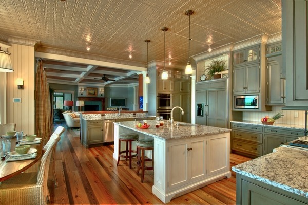 santa-cecilia-light-granite-countertops modern kitchen design white blue