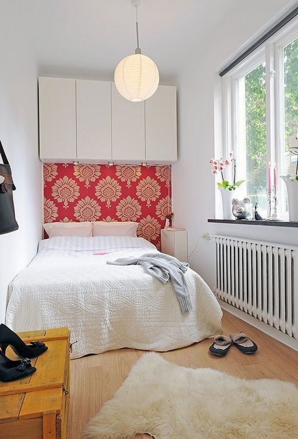 small bedroom decorating ideas accent wallpaper red large pattern