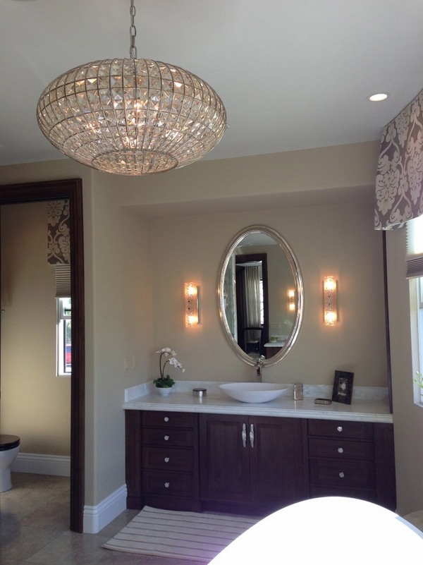 stylish swarovski-crystal-chandelier-bathroom lighting ideas