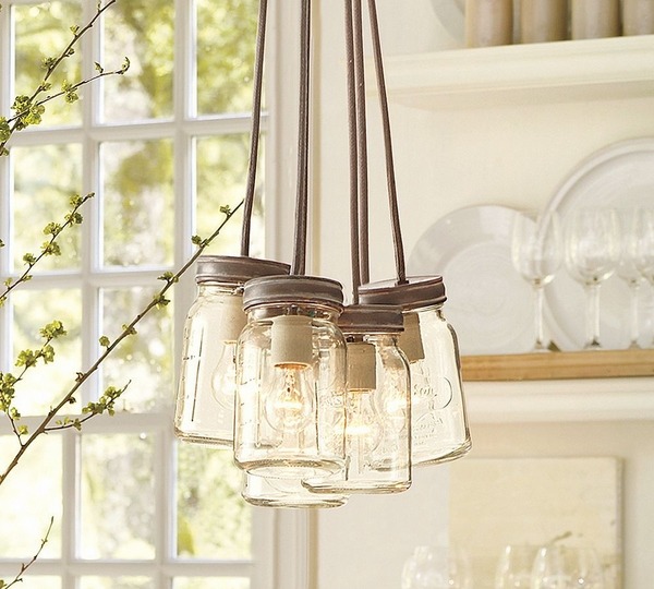 vintage-chandelier-mason-jars-kitchen-lighting ideas