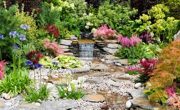 water features ideas garden waterfall natural stone flowers