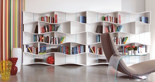 white wall bookshelves modern design living room furniture