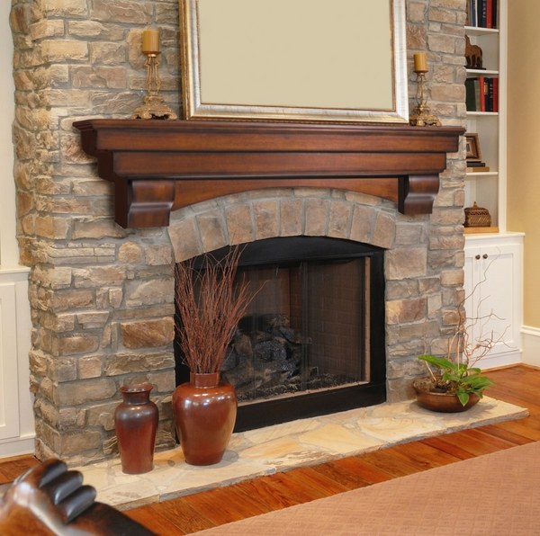 wood-fireplace-mantel-shelf natural stone fireplace surround