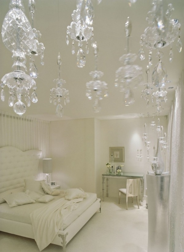 Bedroom design ideas white furniture crystal chandelier luxury bedroom