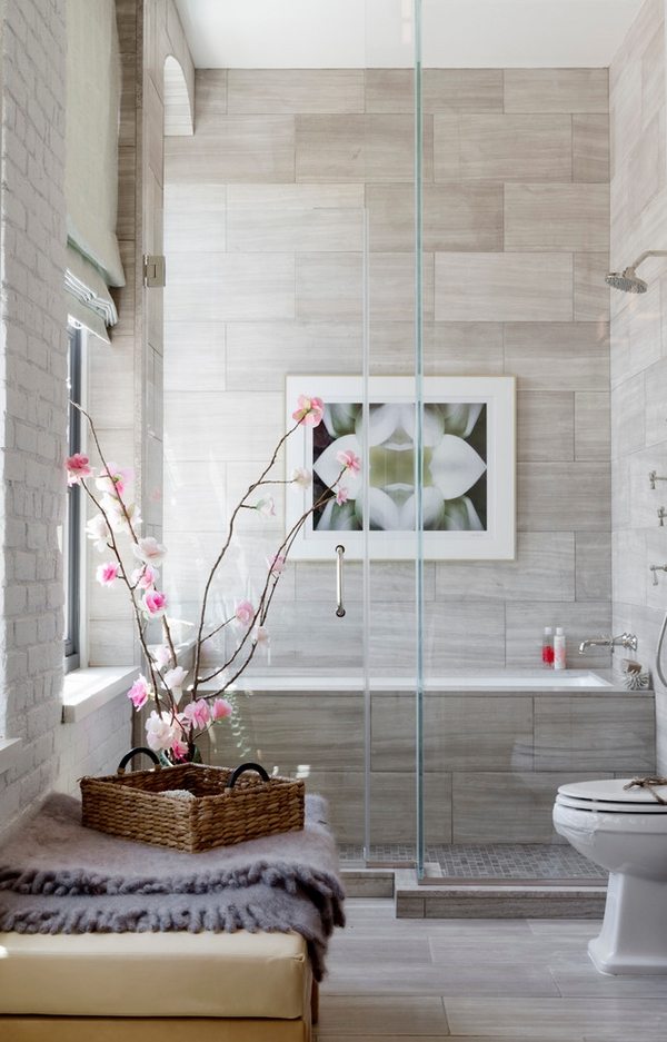 Contemporary bathroom ideas marble tile glass doors