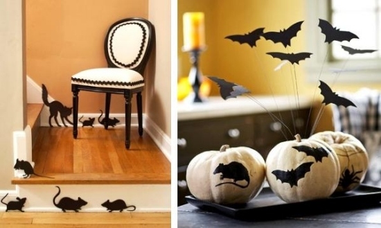 DIY-cheap-Halloween-decorations-silhouettes cat mice bats paper crafts