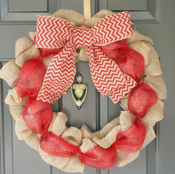 DIY christmas wreaths ideas burlap wreath red brown