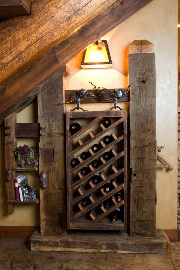 DIY wooden rustic wine cellar beams