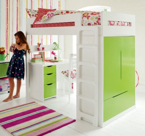 Girls bedroom furniture cool bunk beds ideas white green bunk bed striped rug