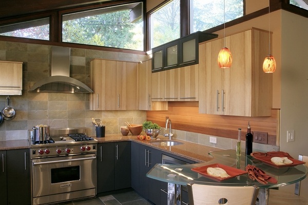  cabinet quartz countertop glass counter slate and cedar backsplash