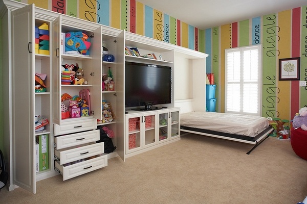 Kids room furniture ideas murphy bed storage cabinets 