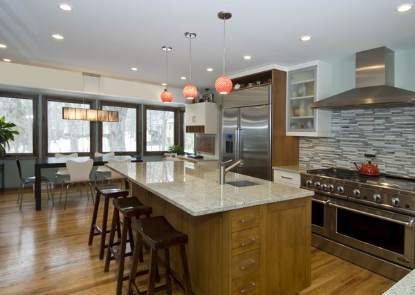 Kitchen countertops granite white and oak cabinets