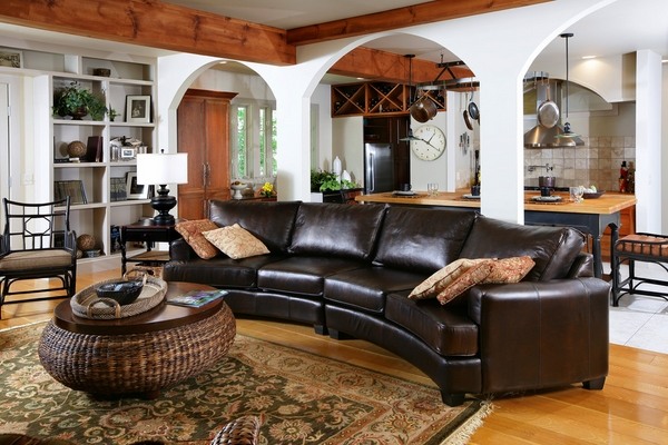 Living room furniture black leather curved sectional sofa 