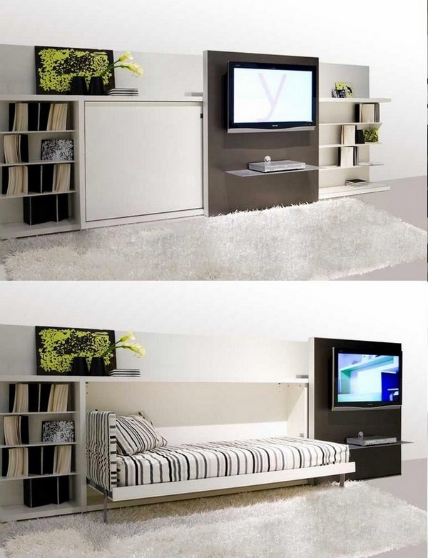 Murphy bed bedroom space saving decorating ideas bookcase room wall