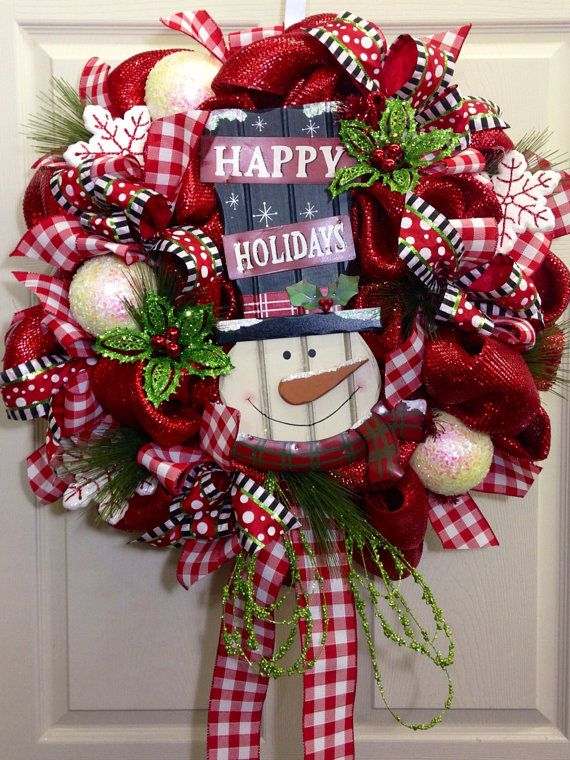 artificial -christmas-wreaths- mesh wreaths red white color snowman