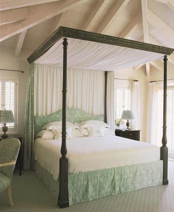 carved wood floral upholstery four poster bed ideas