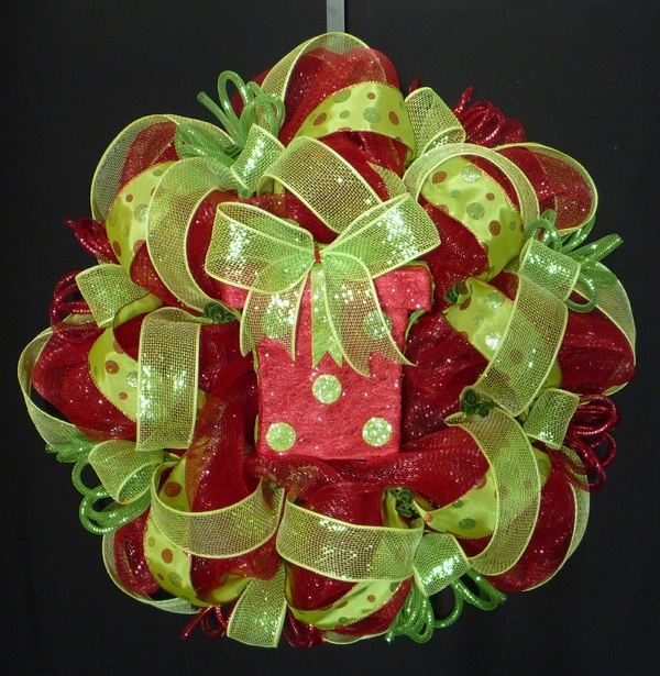 christmas-wreaths-red lime green deco mesh home decor
