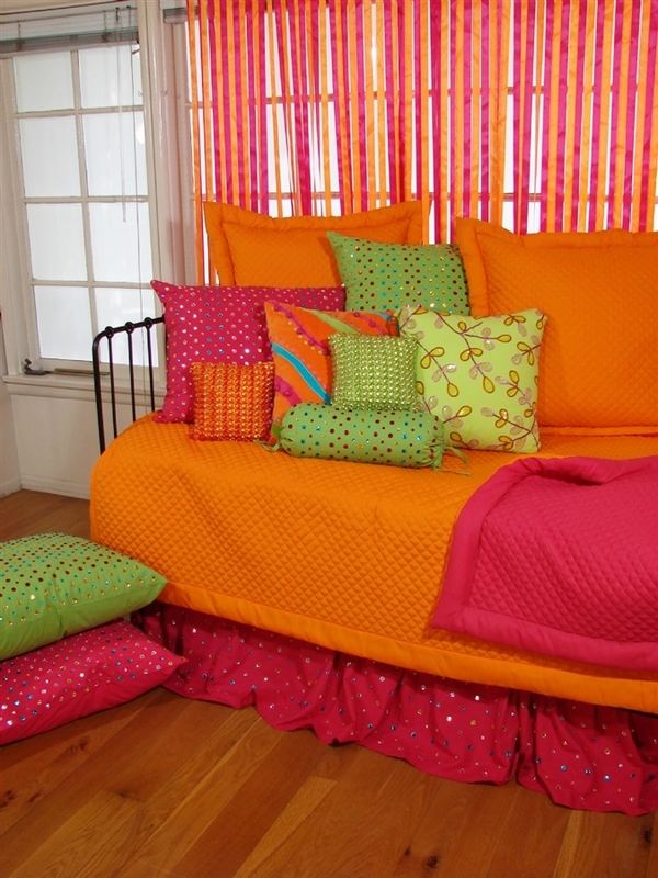 colorful covers orange red decorative pillows different sizes