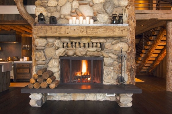 concrete hearth stone fireplace surround rustic living room