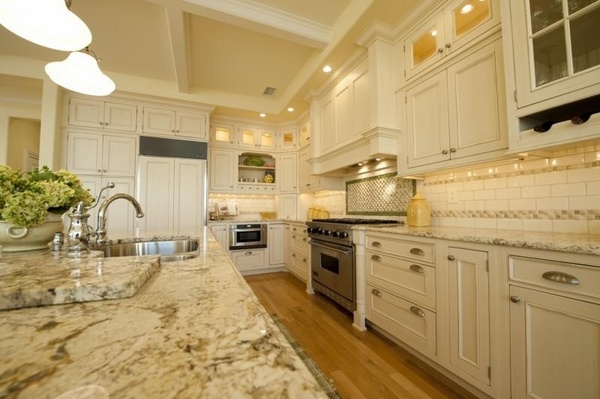 bianco romano granite in cream kitchen