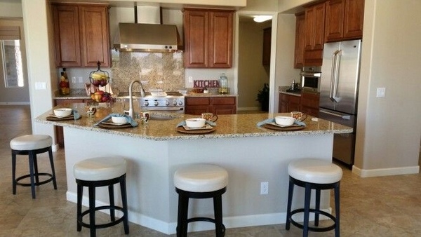 contemporary kitchen new countertops white leather bar stools