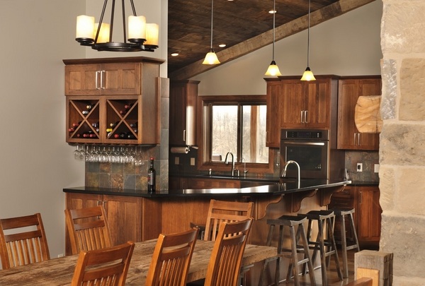 country-style-kitchen-hickory-cabinets-kitchen-pendant-lights-wood-dining-table