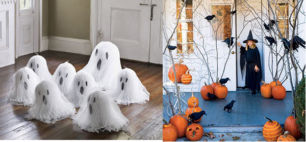 creative-Halloween-decoration-ideas-ghosts pumpkins paper crows