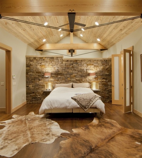 decorating with cowhide rugs bedroom design cottage style stone wall