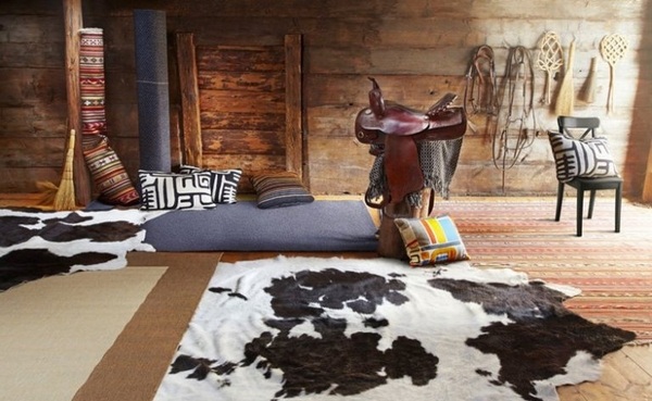 faux cowhide rug rustic interior floor cushions