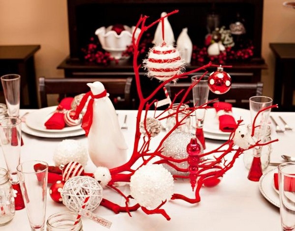 festive decoration table decorations white red balls