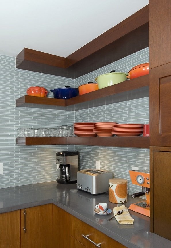 floating corner shelves contemporary kitchen design ideas