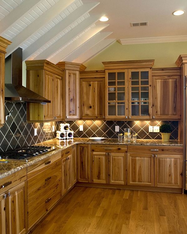 hickory cabinets kitchen design ideas wood flooring gas cooktop