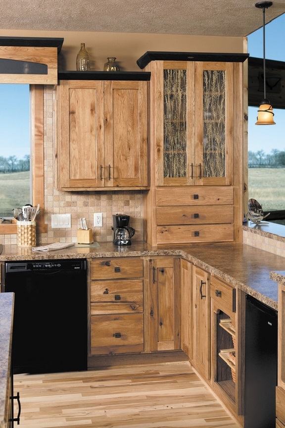 hickory cabinets rustic kitchen design ideas wood flooring