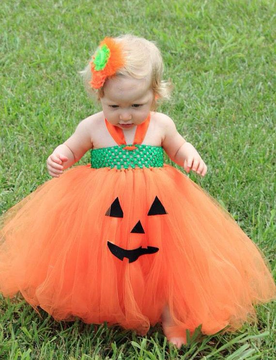 infant girl orange tutu pumpkin face