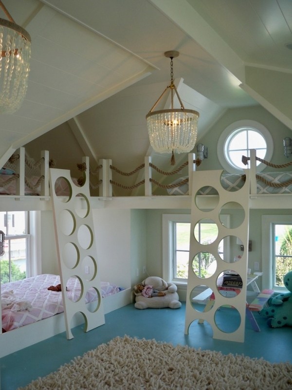 kids room furniture bunk beds maritime motifs ropes attic room ideas