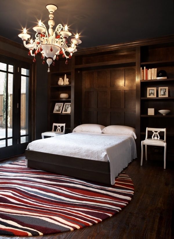 modern bedroom design murphy beds ideas dark wood furniture colorful area rug