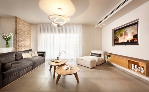 modern chandelier minimalist living room wooden coffee table