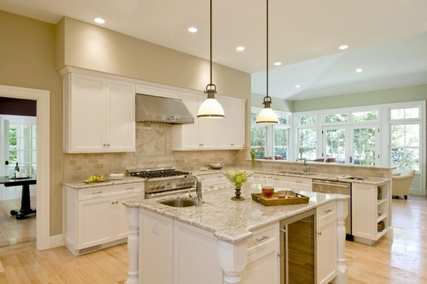 modern kitchen countertops white cabinets light wood flooring