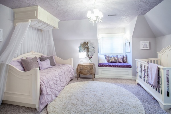 nursery room furniture white daybed white crib purple accents