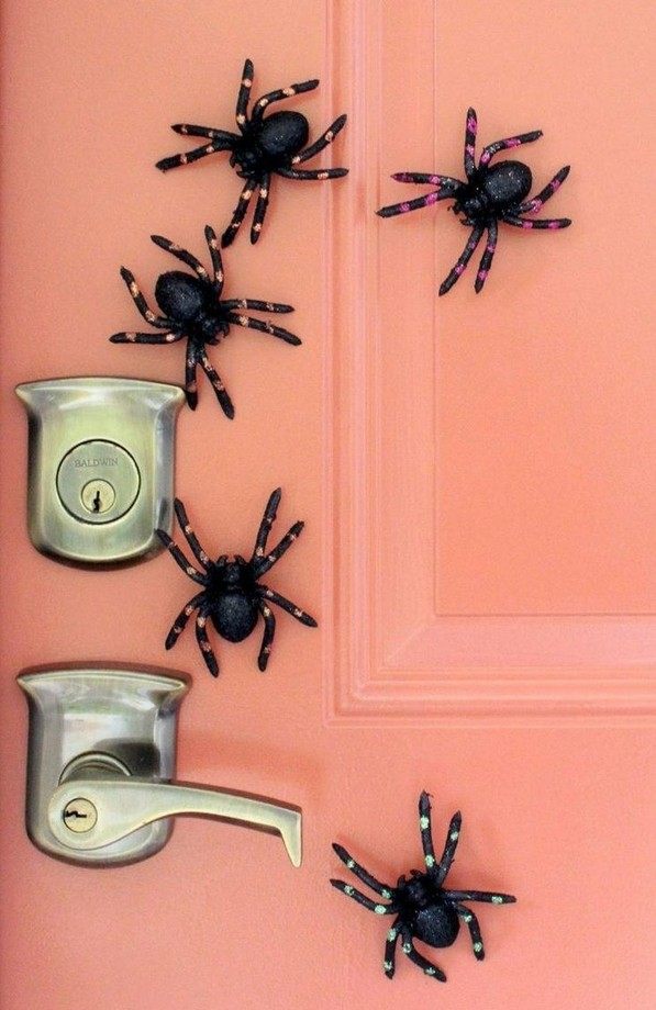quick Homemade halloween decorations front door decoration plastic spiders
