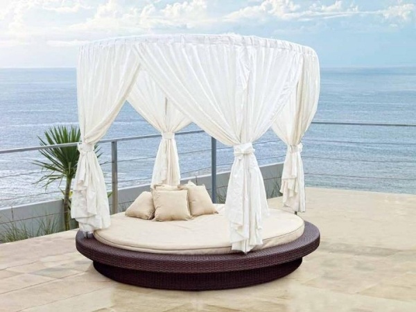 rattan garden relax round outdoor bed with canopy