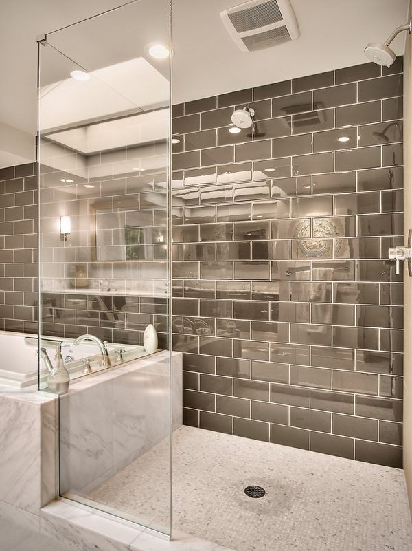 unique tiled showers ideas glazed shower tiles gray subway pattern