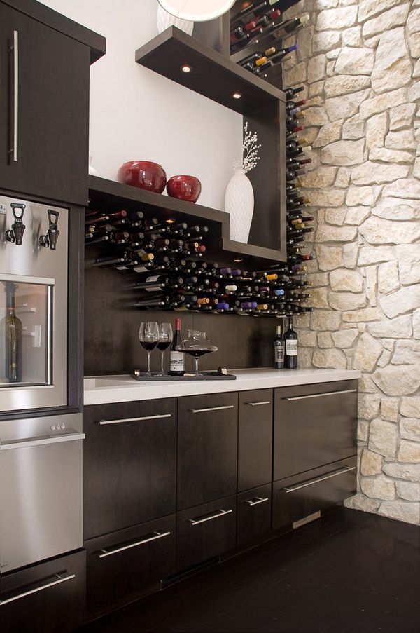 wall mounted modern kitchen stone wall