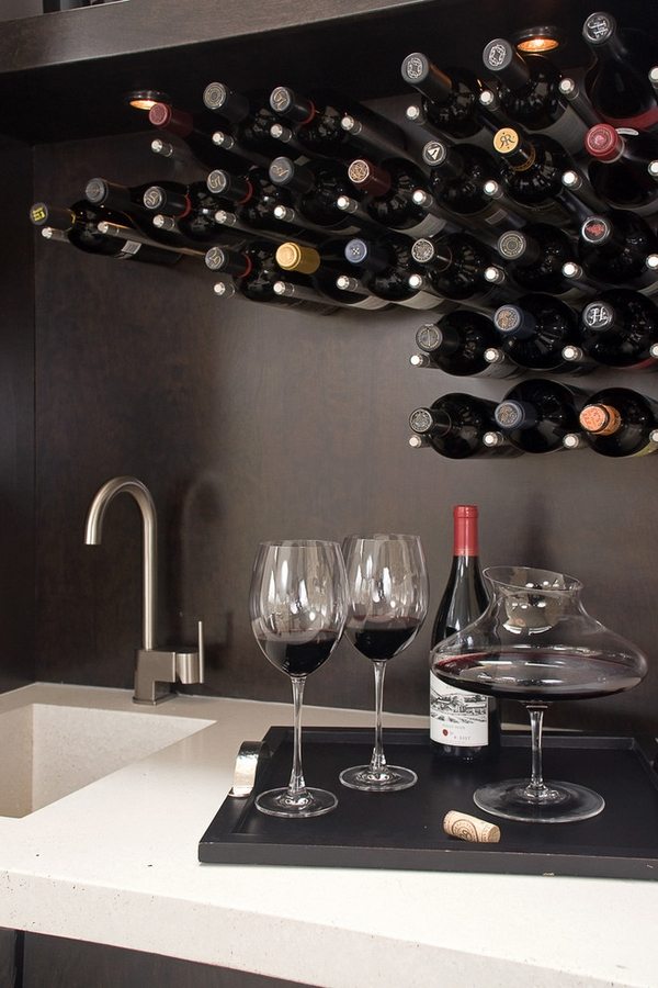 wall mounted wine storage idea stainless steel pegs