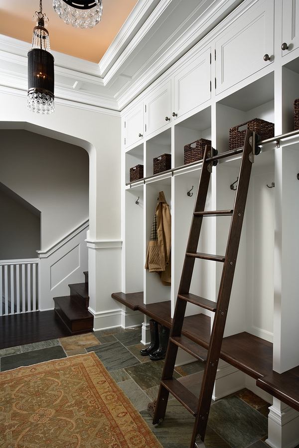 white brown mudroom lockers open shelves storage cabinets
