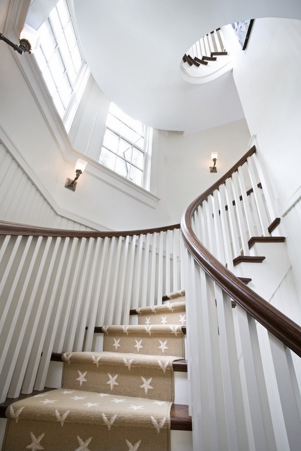 white spiral staircase beige carpet runner staircase decorating ideas