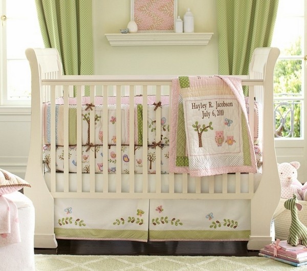 Baby-room-pink-green-color-baby-cribs-bedding-ideas